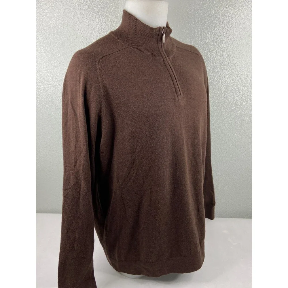 LL Bean Men XL Sweater Brown Pullover Cotton Cashmere 1/4 Zip